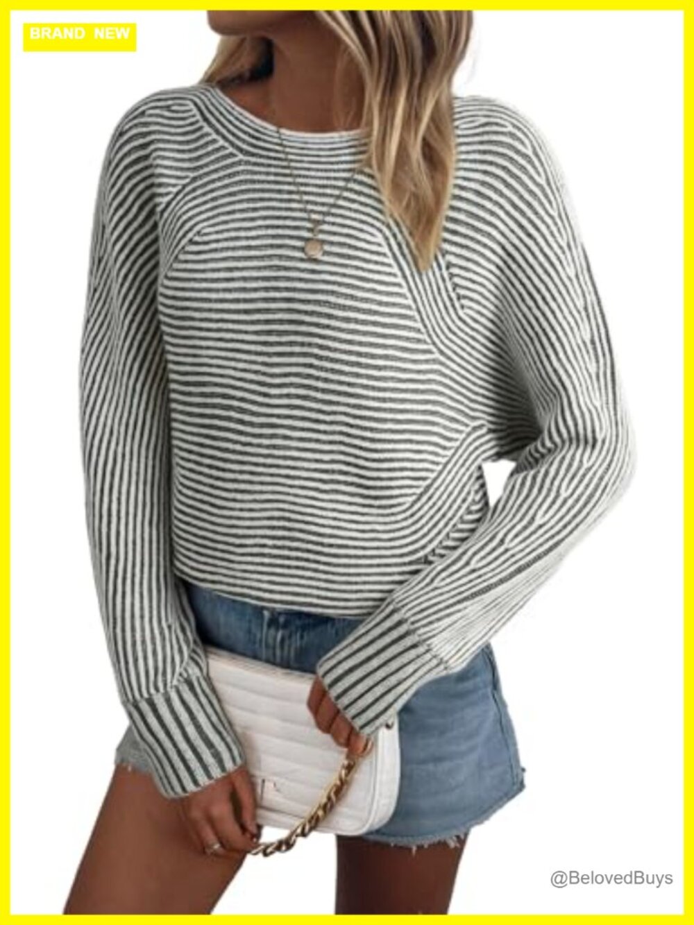 Striped Oversized Pullover Sweater Boat Neck Batwing Sleeve Women's Fall